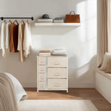 Beige Commode FOLDRESS B met zes stoffen laden en een wit frame van hjh LIVING