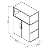 Technische tekening van de kast FlexWall met 1100 × 800 mm van hjh OFFICE PRO