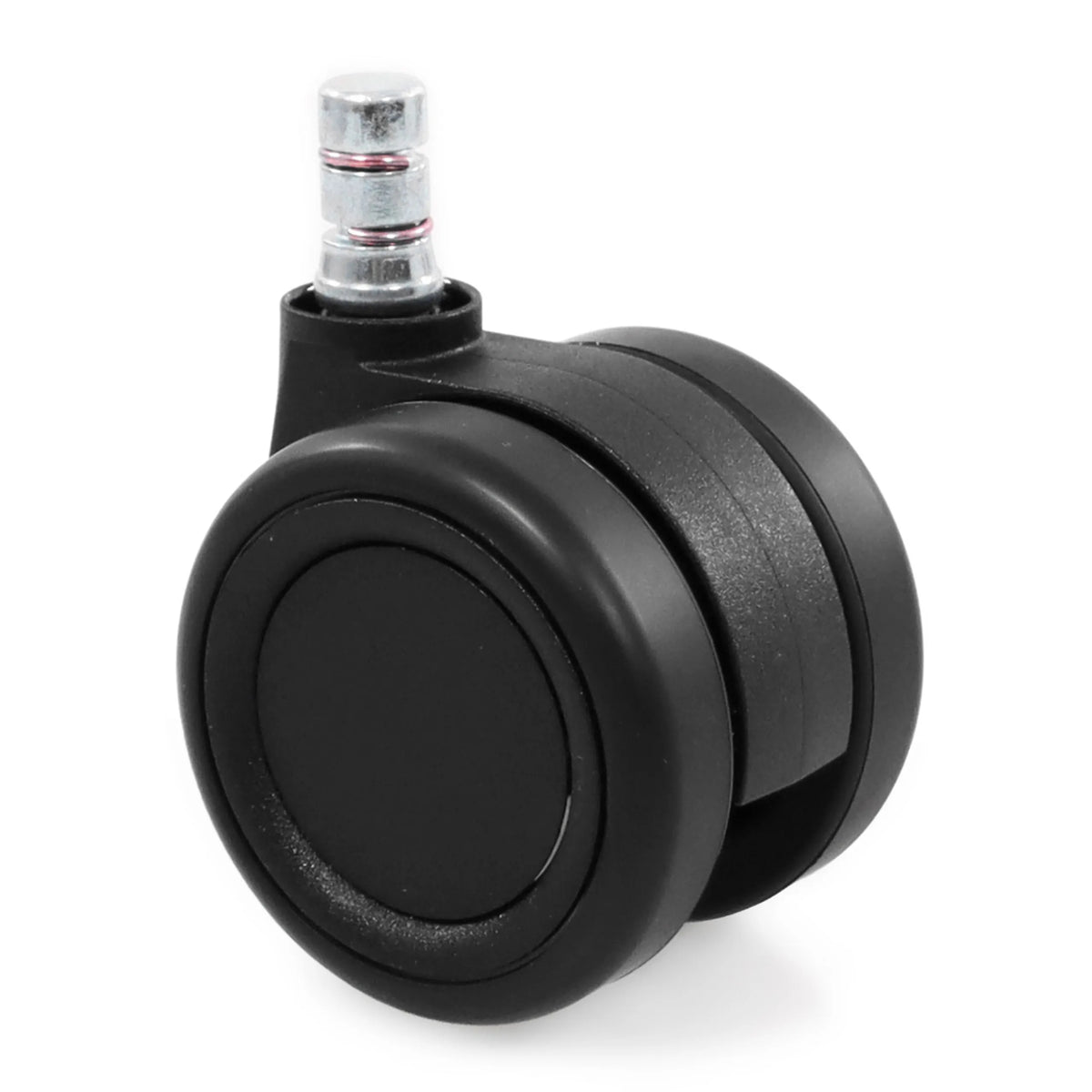 Schwarze Stuhlrolle 5x ROLO COLOR 60 11mm/60mm für Hartböden mit metallischem Befestigungsstift von hjh OFFICE – 360-Grad-Ansicht (schräge Rückenansicht 120°)