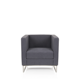 Donkergrijze Gestoffeerde fauteuil BARBADOS met vierkant design en metalen frame van hjh OFFICE – 360-gradenweergave (vooraanzicht 0°)