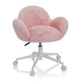 Roze Kinder bureaustoel KID TEDDY met pluche bekleding en wit vijfsterrenonderstel op wieltjes van hjh OFFICE – 360-gradenweergave (vooraanzicht 20°)