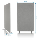 Maataanzicht van de Scheidingswand FLEXMIUT STAND van 142 × 80 cm in lichtgrijs van hjh OFFICE