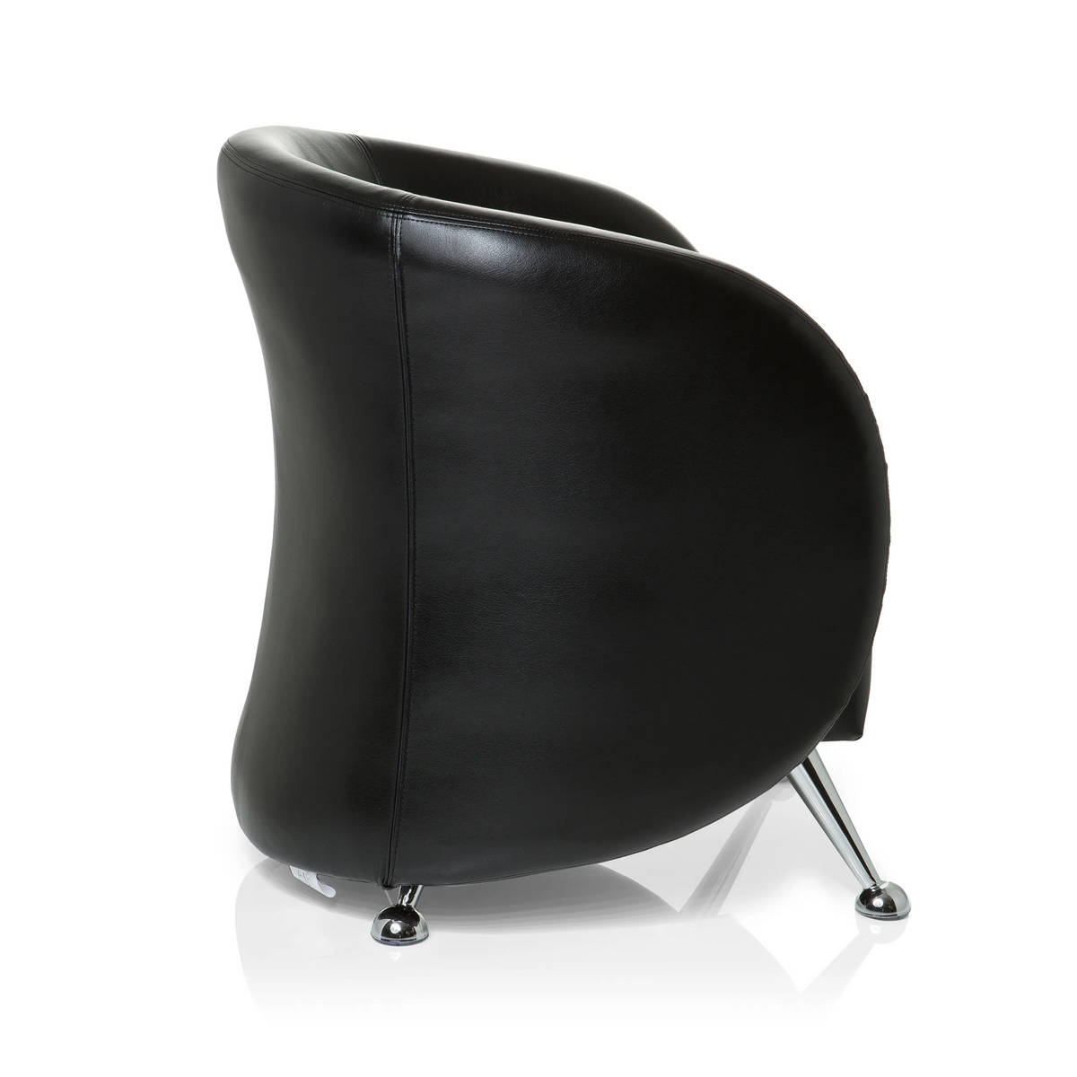 Zwarte gestoffeerde fauteuil ST. LUCIA met glanzende metalen poten van hjh OFFICE – 360-gradenweergave (zijaanzicht 100°)