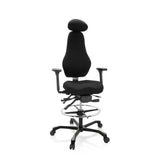 Zwarte Baliestoel RESISTIO WORK met hoofdsteun, voetring en vijfsterrenvoet met zwenkwielen van hjh OFFICE – 360-gradenweergave (vooraanzicht 20°)