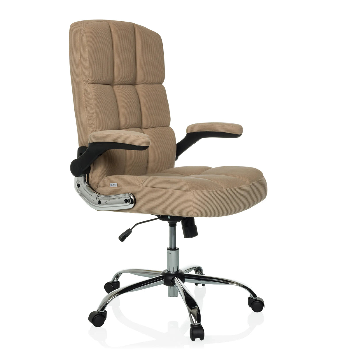 Beige Thuiskantoor bureaustoel RELAX WD 100 met corduroy bekleding en vijfpoot met wieltjes van MyBuero – 360-gradenweergave (schuin vooraanzicht 45°)