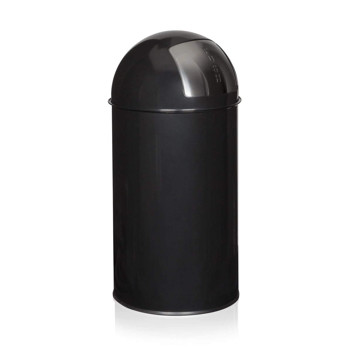 Zwarte Prullenbak PUSH 50L met zilverkleurige dekselinsert van hjh OFFICE – 360-gradenweergave (schuin achteraanzicht 120°)