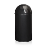 Zwarte Prullenbak PUSH 50L met zilverkleurige dekselinsert van hjh OFFICE – 360-gradenweergave (schuin achteraanzicht 120°)