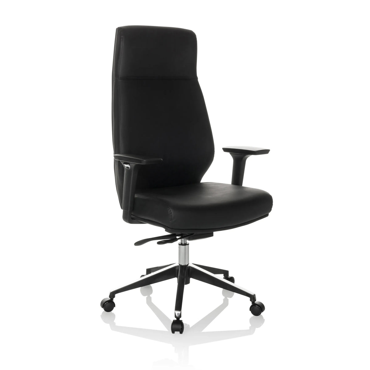 Zwarte Professionele directiestoel VITORO ECO met armleuningen en vijfster-onderstel met wielen van hjh OFFICE – 360-gradenweergave (schuin vooraanzicht 30°)