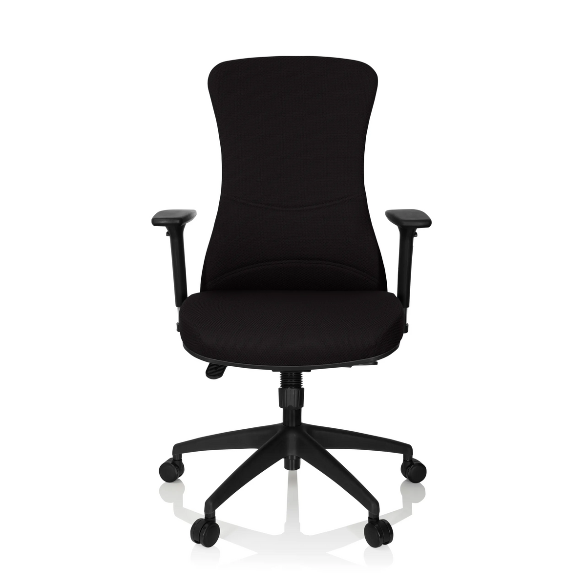 Zwarte Professionele bureaustoel OFFICE XT PRO met armleuningen en vijfpoot met zwenkwielen van hjh OFFICE – 360-gradenweergave (vooraanzicht 0°)