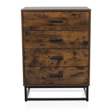 Bruine Commode VINSTRA met vier laden en zwart metalen frame van hjh LIVING – 360-gradenweergave (vooraanzicht 0°)