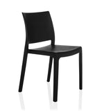 Zwarte Outdoor stoel T37 V met een eenvoudige rugleuning en vier poten van hjh LIVING – 360-gradenweergave (schuin vooraanzicht 45°)