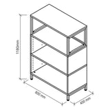 Technische tekening van het rek FlexWall met 800 x 400 mm en een hoogte van 1180 mm van hjh OFFICE PRO
