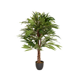 Groene Kunstplant MANGO met gevlochten stam in een zwarte pot van hjh OFFICE – 360-gradenweergave (vooraanzicht 0°)