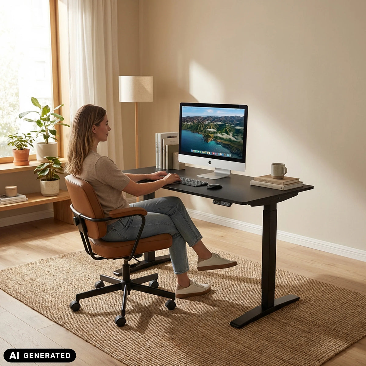 Elektrisch in hoogte verstelbaar bureau STAND CARBON in zwart van hjh OFFICE (AI-gegenereerde afbeelding)