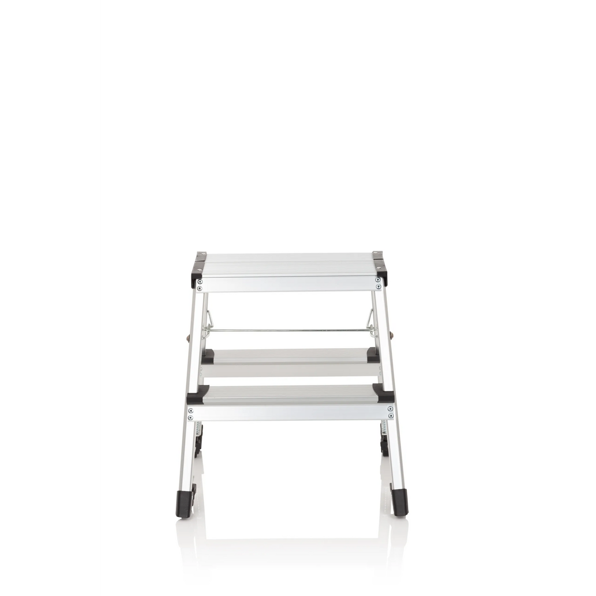 Zilveren aluminium Klaptrap SOLID VI met twee treden van hjh OFFICE – 360-gradenweergave (vooraanzicht 0°)