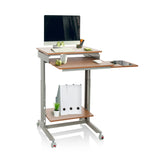Zit- Sta bureau WORKSTATION in beuken en grijs met twee niveaus, opbergvak en wieltjes van hjh OFFICE