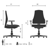 Technische tekening van de Thuiskantoor bureaustoel THEO I met een breedte van 48 cm van hjh OFFICE