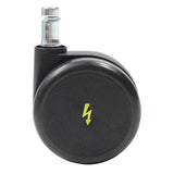 Zwarte 5x ROLO ESD 11mm/65mm bureaustoelwielen voor harde vloeren met metalen pin en geel bliksemsymbool van hjh OFFICE