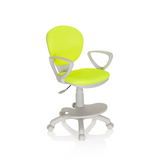 Groene Kinder bureaustoel KID COLOUR G1 met grijze armleuningen en vijfpoot-onderstel met wieltjes van hjh OFFICE – 360-gradenweergave (schuin vooraanzicht 40°)