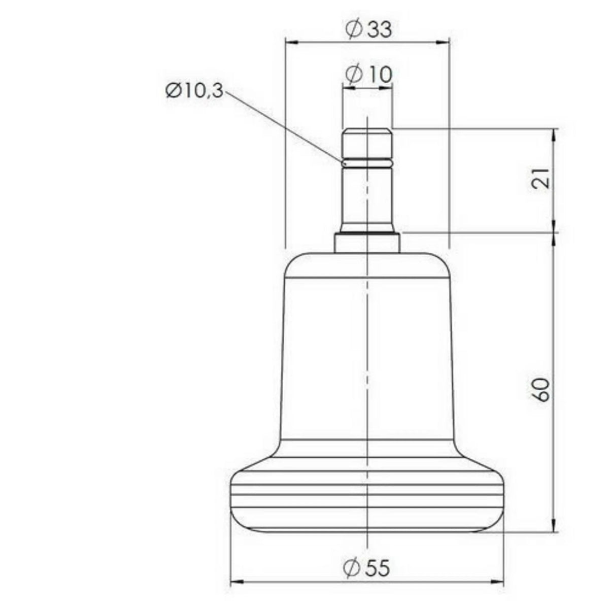Technische tekening van de Vloerdoppen 5 x STAND Nr. 10 met een diameter van 55 mm van hjh OFFICE