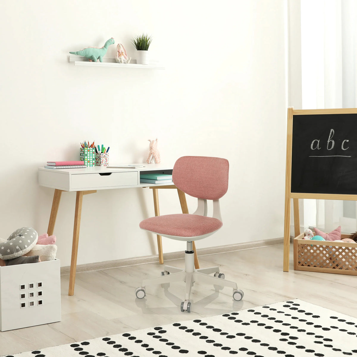 Roze Kinder bureaustoel KIDDY CLASSIC met zwenkwielen en wit onderstel van hjh OFFICE