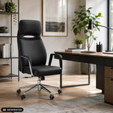 Professionele directiestoel VELVET ECO in zwart met chromen onderstel en tapijtwielen van hjh OFFICE