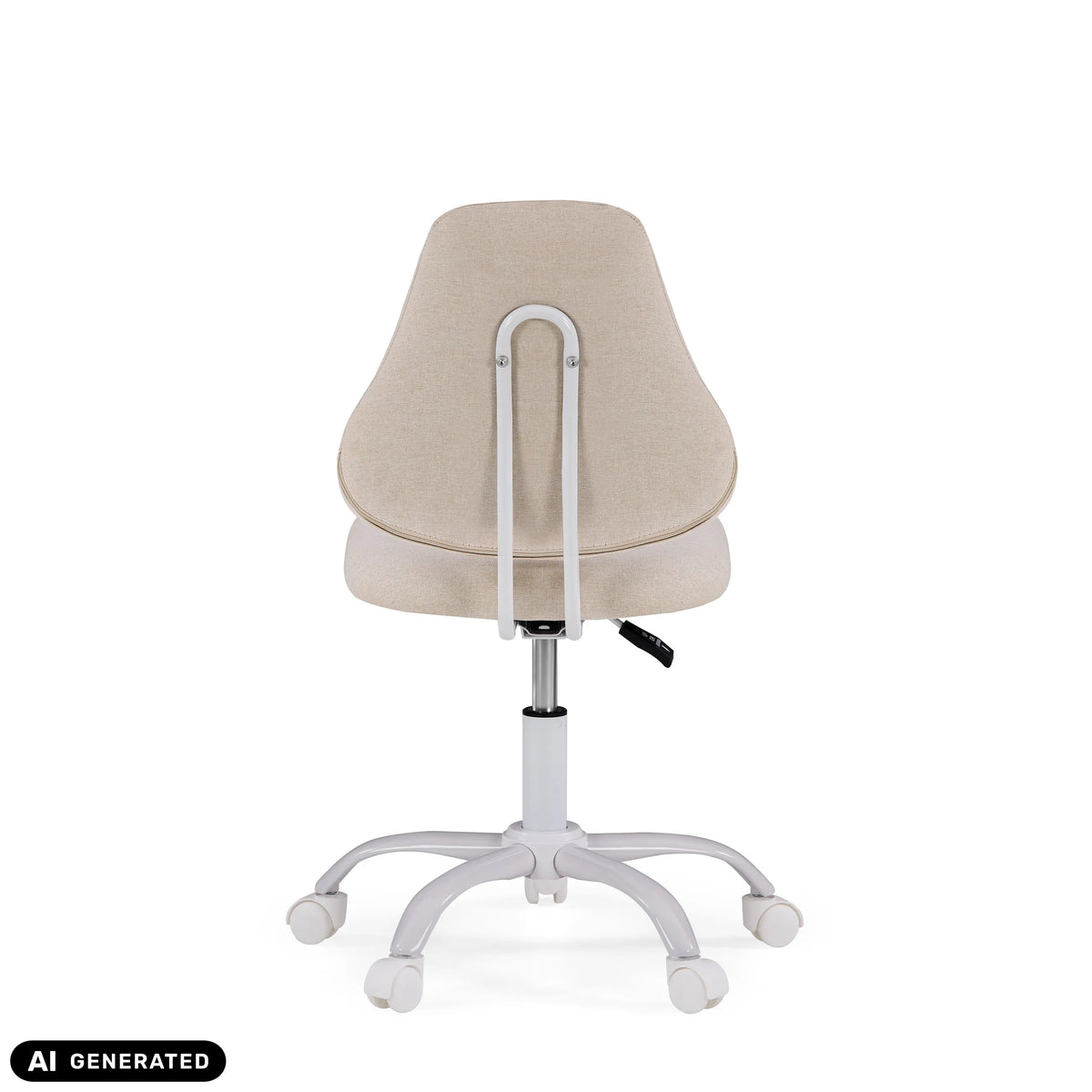 Achterzijde van de Lumikid kinder bureaustoel in beige met wit onderstel en zwenkwielen van hjh OFFICE (AI-gegenereerde afbeelding)