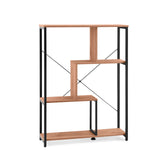 Plank Kalag Eco in zwart en eiken met asymmetrische planken en kruissteunen van hjh LIVING – 360-gradenweergave (vooraanzicht 15°)