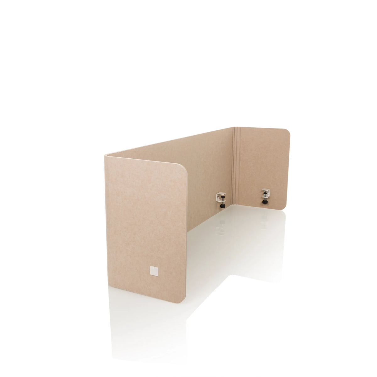 Beige Tafelverdeler FLEXMIUT U met zijvleugels en vier bevestigingsklemmen van hjh OFFICE – 360-gradenweergave (schuin vooraanzicht 60°)