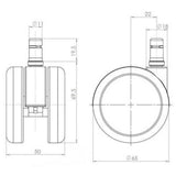 Technische tekening van de 5x ROLO LUX 11mm/65mm Bureaustoelwielen met een diameter van 65 mm van hjh OFFICE