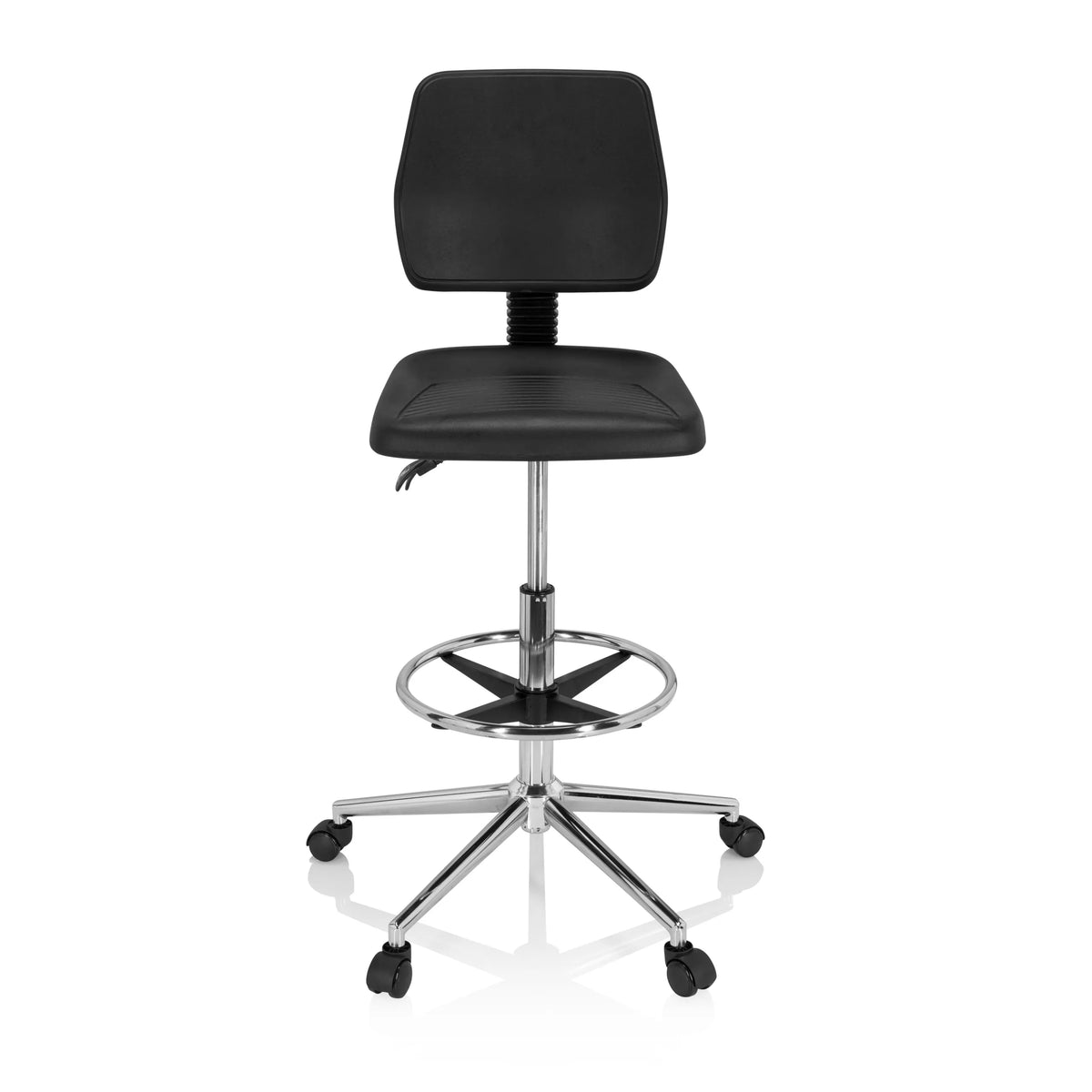 Zwarte Baliestoel TOP WORK 11 I met voetring en vijfpoot met wielen van hjh OFFICE – 360-gradenweergave (vooraanzicht 0°)