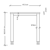 Maßzeichnung des Schreibtisches HILO 612 S mit einer Breite von 67,2 cm und Höhe von 68,5-81 cm von hjh OFFICE PRO