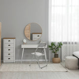 Grijze klapstoel TUDELA BASIC van PVC in een lichte kamer met een witte schminktafel van hjh OFFICE