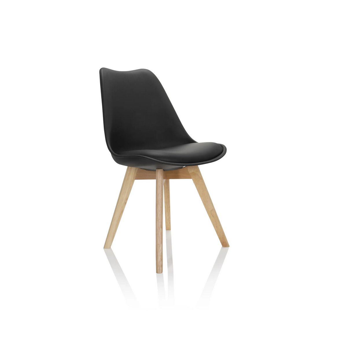 Zwarte Shell-stoel SCANDI 4 met vier poten van licht hout van hjh OFFICE – 360-gradenweergave (schuin vooraanzicht 40°)
