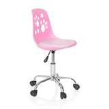Roze Kinder bureaustoel FANCY I met pootafdrukken in de rugleuning en een vijfpoot met zwenkwielen van hjh OFFICE – 360-gradenweergave (schuin vooraanzicht 60°)