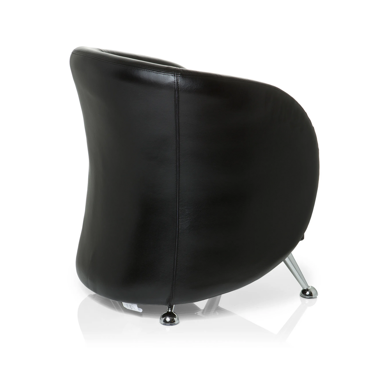 Zwarte gestoffeerde fauteuil ST. LUCIA met glanzende metalen poten van hjh OFFICE – 360-gradenweergave (schuin achteraanzicht 120°)