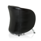 Zwarte gestoffeerde fauteuil ST. LUCIA met glanzende metalen poten van hjh OFFICE – 360-gradenweergave (schuin achteraanzicht 120°)