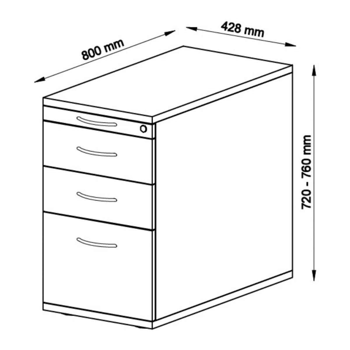 Technische tekening van de Standcontainer SIGNA SC40 met 800 × 428 mm van hjh OFFICE PRO