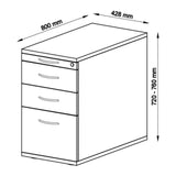 Technische tekening van de Standcontainer SIGNA SC40 met 800 × 428 mm van hjh OFFICE PRO