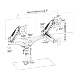 Technische tekening van de Monitorsteun VM-MG2 met een maximale breedte van 1166 mm van hjh OFFICE