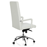 Witte Professionele directiestoel LENGA met horizontale stiknaden en vijfsterrenvoet met rolletjes van hjh OFFICE – 360-gradenweergave (schuin achteraanzicht 120°)