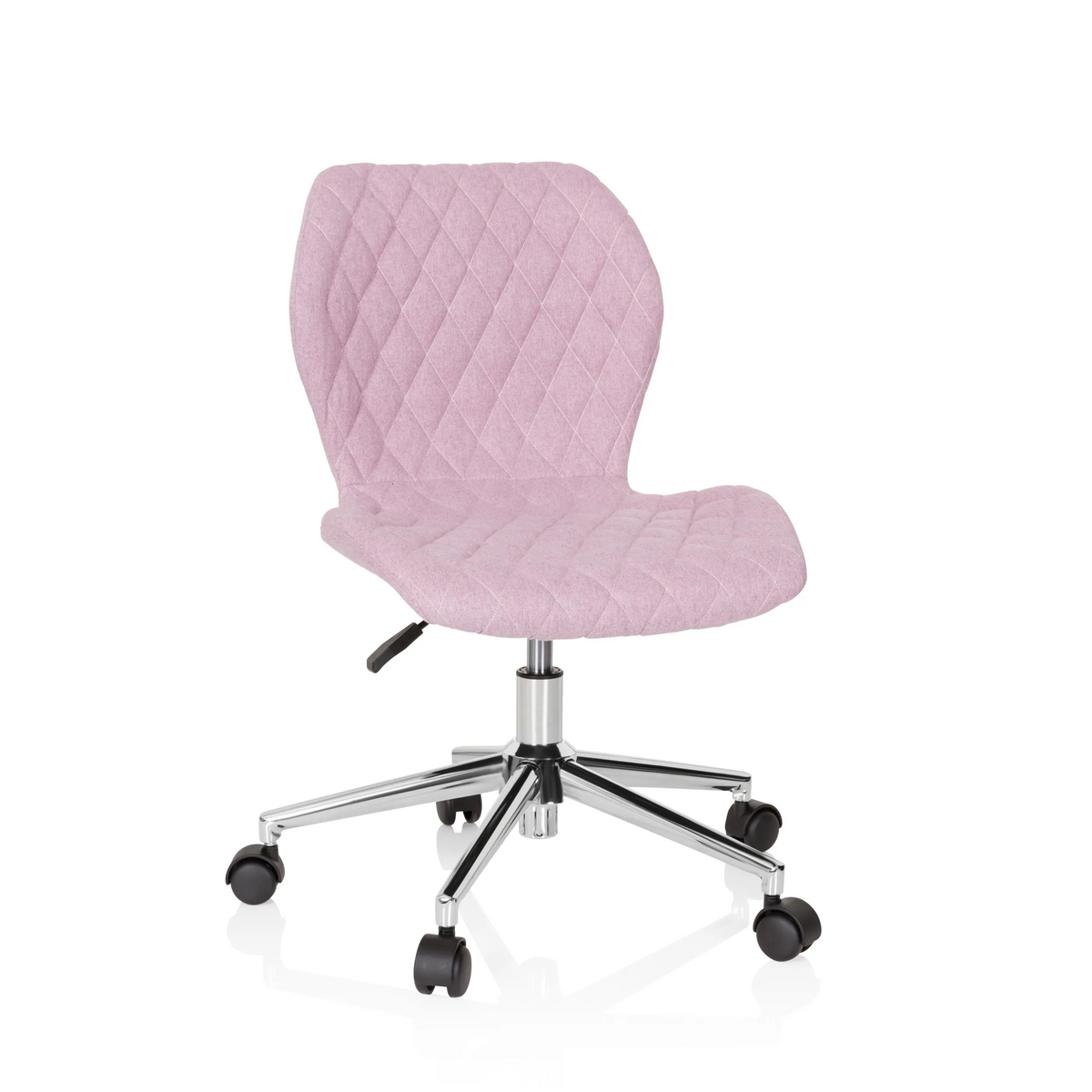 Roze Kinder bureaustoel JOY II met stikseloptiek en vijfpoot onderstel met wieltjes van hjh OFFICE – 360-gradenweergave (vooraanzicht 20°)