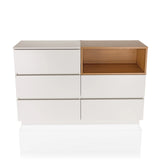 Wit Dressoir MELMO S met eikenhouten accent en vijf lades van hjh LIVING – 360-gradenweergave (vooraanzicht 0°)