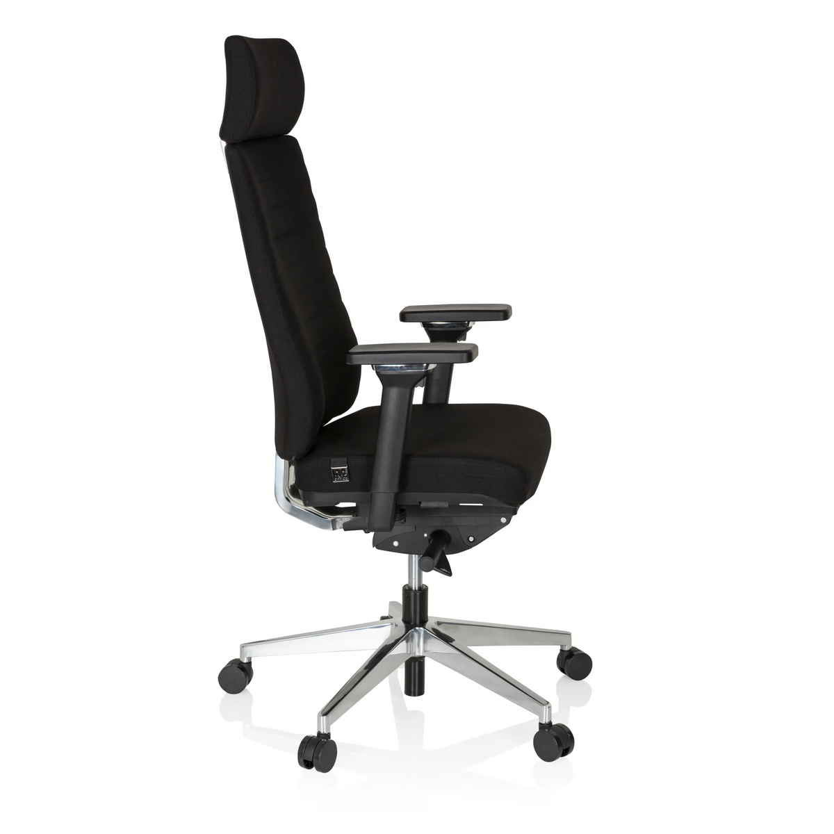 Zwarte Professionele bureaustoel MOVE-TEC PRO 3D met hoofdsteun en voetkruis met vijf wielen van hjh OFFICE – 360-gradenweergave (zijaanzicht 80°)