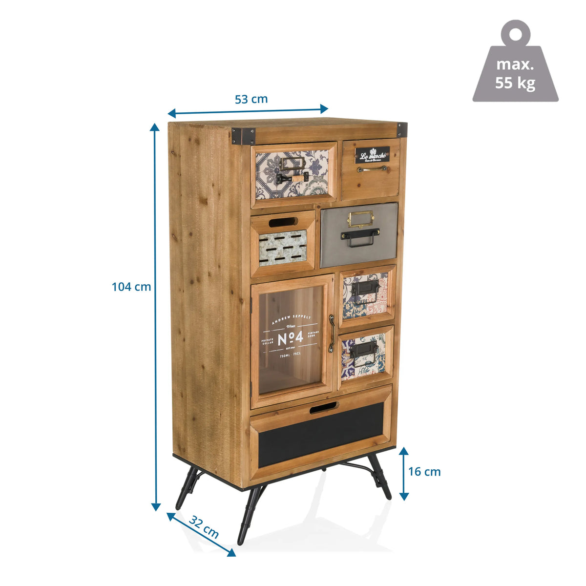 Maatafbeelding van het Dressoir CONTINENTO S met 104 × 53 cm en een draagvermogen van 55 kg van hjh LIVING