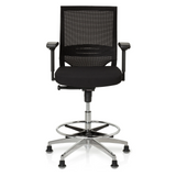 Zwarte Baliestoel TOP WORK 77 met netrug, voetring en vijf glijders van hjh OFFICE – 360-gradenweergave (vooraanzicht 0°)