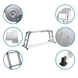 Aluminium klaptrap SOLID W3 met detailopnamen van de scharnieren, antislip treden en standvoeten van hjh OFFICE