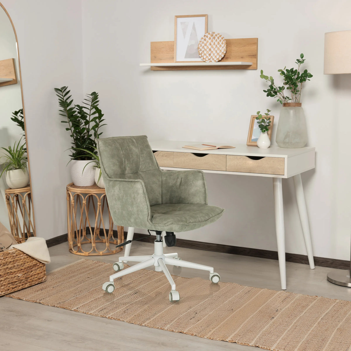 Grijze Thuisgebruik bureaustoel SOLAO LIFE W met stoffen bekleding en wit onderstel op wieltjes van hjh LIVING