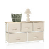 Commode FOLDAR in beige met vijf stoffen lades en een wit frame van hjh LIVING