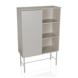 Grijze Plank SIO met een geribbeld deurvak, twee open planken en frame van hjh LIVING – 360-gradenweergave (vooraanzicht 15°)
